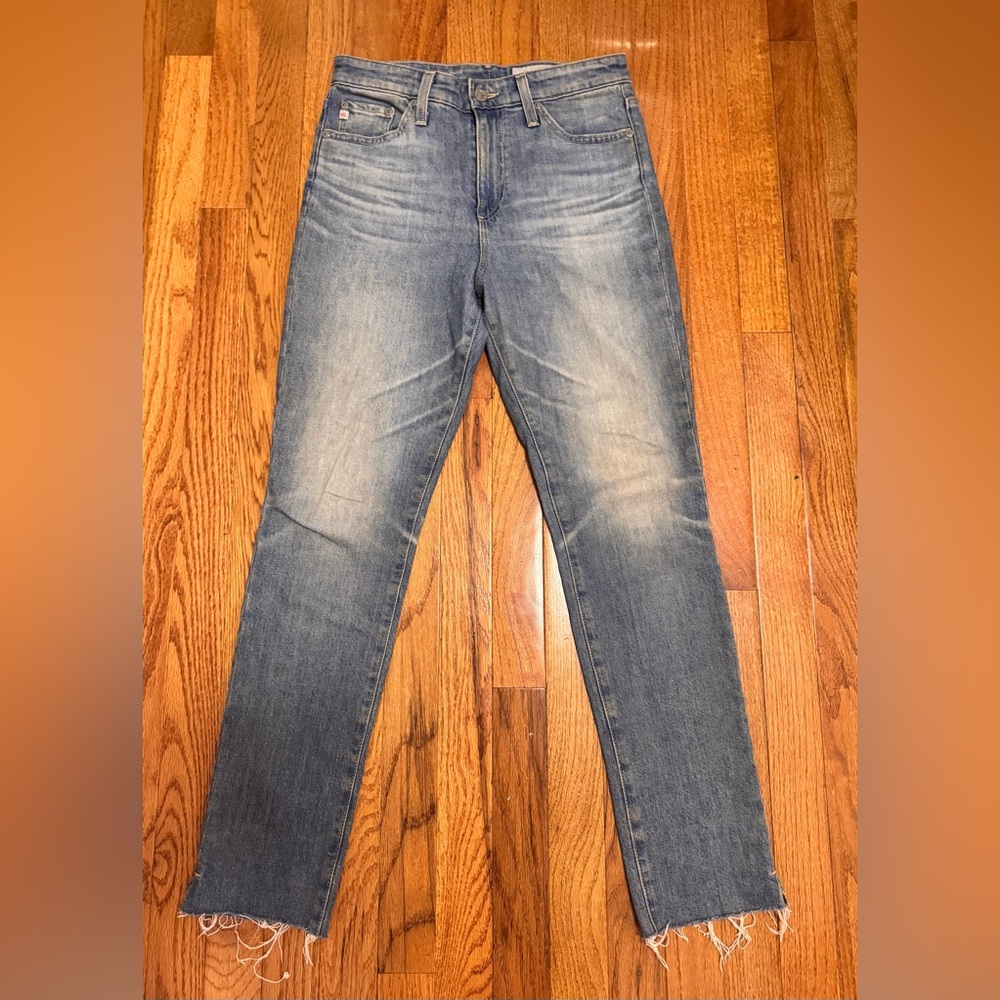 AG Aged Denim Distressed Blue Jeans Women 26 Reg Straight Leg